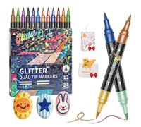 24/48/72/96 Colors Glitter Effect Brush Markers, Glitter Brush Markers Set, Dual Tip Metallic Acrylic Paint for Coloring Books, Sparkling Art Supplies for Cards and Crafts (96 Color)