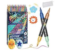 24/48/72/96 Colors Glitter Effect Brush Markers, Glitter Effect Brush Markers, Dual Tip Metallic Shimmer Pens Set, Smooth No Clog | No Bleed Through for Cards, DIY Crafts, Doodles, Writing (72Colors)