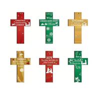24/48 Pcs Christmas Cross Nativity Scene Hanging Ornament Jesus Christmas Wooden (24)