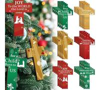 24/48PCS Christmas Hanging Wooden Cross Decorations, Nativity Scene Christmas Ornaments, Christmas Tree Wooden Pendant, Christian Cross Home Hanging Decor for Christmas Tree, Wall, Gift (24PCS)