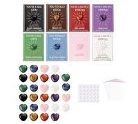 24 / 48Pcs Heart Genuine Stone with Inspirational Note Cards for Student Children Birthday Valentines Exchange Gift Bulk Party Bonuses Gifts