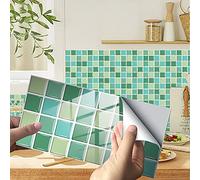 24/48pcs Kitchen Bathroom Marble Wall Tile Stickers, DIY Rectangle Marble Mosaic Style Decals Sticker for Kitchen Living Room Bathroom Home Decor Self-Adhesive (Green Mosaic,48pcs)