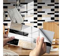 24/48pcs Kitchen Bathroom Marble Wall Tile Stickers, DIY Rectangle Marble Mosaic Style Decals Sticker for Kitchen Living Room Bathroom Home Decor Self-Adhesive (Black White,24pcs)