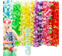 24/50/100Pcs Colorful Hawaiian Leis Artificial Vibrant Tropical Theme Beach Holiday Reusable Silk Flower Necklace(Random Color-24Pcs)