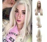 24" 60# Platinum Blonde Lace Front Wigs Long Wave Natural Hairline Synthetic 180% Density Guleless Heat Resistant Fiber Hair Replacement Wig for Woman