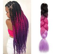 24"/60CM Crochet Hair Braiding Hair Extension Wavy Ombre Synthetic Crochet One Piece 100g Hair Braid - Black & Rose & Light Purple
