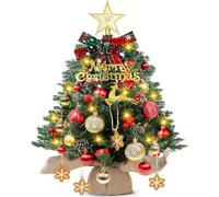 24"/60cm Mini Christmas Tree with Lighting LED, Battery Operated Small Artificial Xmas Tree for Xmas Tabletop, Home Kitchen Dining Table Decoration with Ball, Pine Cones&Bows Ornaments (Warm White)