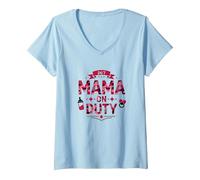 24/7 Mama on Duty: Pink Camo Mom Life, Mama V-Neck T-Shirt, Women, Baby Blue, S