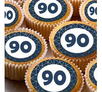 24 90th Birthday dark blue edible party decorations Iced/Icing Cupcake Topper Edible Fairy Cake Bun Toppers Round