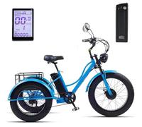 24″ Adult Tricycle, All-Terrain Fat Tire Tricycle, 48V 15Ah Battery (35-40km Range), 7-Speed Adjustable | Lcd Display | Front And Rear Dual Disc Brakes, With Large Basket,Blue