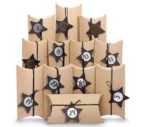 24 Advent Calendar Pillow Boxes - with Decorative Labels and Number Stickers - Vintage - Black - 24 Cardboard Cushion Boxes - DIY Advent Calendar for Filling and Designing - Set 12