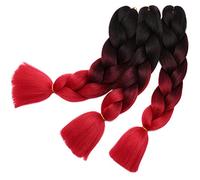 24" Afro Braiding Hair 3 Bundle Crochet Jumbo Braiding Hair Extensions Ombre Colour Black to Wine Red to Red