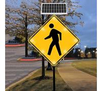 24" Aluminum Solar Powered Pedestrian Crossing Sign, Flashing LED Road Crossing Pedestrian Signal Sign For Driveways School Zones & Residential Streets
