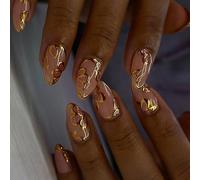 24% artificial nails with flower almond fake nails on glossy press manicure acrylic stick elegant design