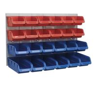 24 Assorted Red & Blue Plastic Storage Bin & Wall Panel Warehouse Picking Trays