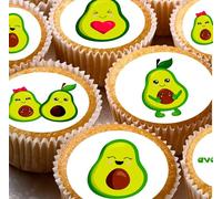 24 Avocado Target edible party decorations Iced/Icing Cupcake Topper Edible Fairy Cake Bun Toppers Round