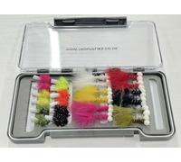 24 Barbless Booby and Foam Ass Blob Trout flies - Boxed Set, Size 10 Good Colour selection in a water-tight Fly, Box Fly Fishing