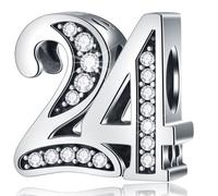 24 Birthday Charms fits Pandora Valentine's Day Bracelet, 24th Anniversary Beads with CZ, Number 24 Years of Love Gifts for Lover/Sister/Daughter/Wife