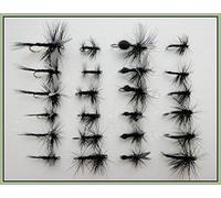 24 Black Dry Trout Fishing Flies, Spider,Gnat.Midge & Ant, Choice (12/14)