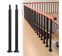 24" Black Metal Stair Railing Balusters - 2 Pack Decorative Spindles for Deck Porch & Square Floor Mount Posts with Screws - Stylish Design Durable & Easy Installation
