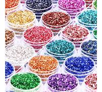24 Box Crushed Glass Craft Glitter Fine for Resin Art, Small Broken Glass Pieces Irregular Metallic Crystal Chips Chunky Flakes Sequins for Nail Arts DIY Vase Filler Epoxy Jewelry Making Decoration