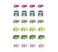 24 Camper Vans kids childrens party decorations Iced Cake Toppers Icing Cupcake Topper Edible Fairy Cake Bun Frosting Round