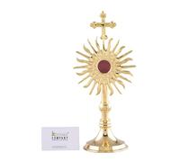 24 Carat Gold-Plated Catholic Reliquary Monstrance with Radiant Sunburst Design and Cross - Sacred Display Holder for Relics or Eucharistic Devotion - Cross Decor, Monstrance Catholic.