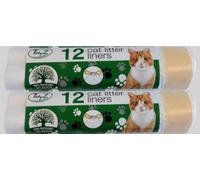 24 Cat Litter Tray Liners, Large Extra Durable Kitty Litter Tray liner Drawstring Recyclable and Recycled Liner for Pet Cat Litter Box Pan (2 rolls of 12 Bags Each)