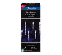 24 Christmas Chaser Icicle LED Lights Decoration Indoor or Outdoor - White