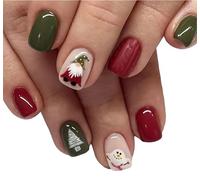 24 Christmas False Nails - Press on XMAS Nails - Red, White, Green Fake Nails with Gonk, Tree & Snowman Designs (XMAS02)