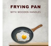 Aex Copper Non Stick Frying Pan With Lid 24Cm Wooden Handle Pan For Induction Gas Electric Hob Stone Coated Fry Pan With Glass Lid