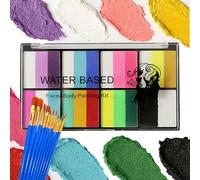 24-Color Face Paint Palette Set with Brush - Water-Based & Washable Body & Face Painting Kit - Non-Toxic Makeup Palette for Adults - Ideal for Halloween Cosplay Festival & Stage Makeup