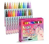 24 Color Nail Art Pens, 3D 0.5 MM Nail Polish Pens Set Dotting Tools Acrylic Paint Pens Drawing Painting Point Liner Pen, Waterproof and Quick-drying for DIY Nail Art Design Tools