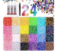 24 Colors 30000pcs Nail Art Rhinestones, 3mm Flat Back Round Crystal Gems with Tweezers & Picker Pen, Multi-Size Flatback Rhinestones for DIY Nail Art, Crafts, and Clothes Decoration