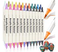 24 Colors Dual Tip Acrylic Paint Pens Markers, Brush & Fine Tip Coloring Drawing Markers for Christmas Decorations, Waterproof Making Art Supplies for Wood, Fabric, Stone, Glass, Rock Painting