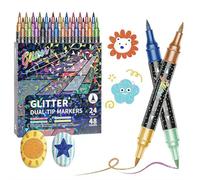 24 Colors Glitter Effect Brush Markers, Dual Tip Sparkle Shimmer Pens, Quick-drying Sparkle Pen for Adult Coloring, DIY Card Making, Scrapbooking, Art Supplies Drawing Pens Set