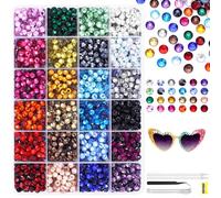 24 Colors Hotfix Rhinestones Kit, SS20 Glass Flatback Crystals for Clothes, Hats, Shoes & Crafts with 4 Tools, Tweezers, Wax, Pencil, Spoon hot fix kit