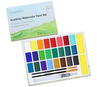24 Colors Large Block Watercolour Paint Set for Watercolors Workbook, Portable WaterColors Paint Kit with 2 Paintbrushes 1 Waterbrush, for Adult Painting Beginners & Professional Amateur Hobbyist