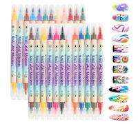 24 Colors Nail Art Pen Set, Double Ended Nail Polish Marker, Fade Proof Graffiti Dotting Nails Pens, DIY Quick Dry Dotting Point Liner Pens Smudge Proof for Beginner Art Enthusiast(24 colors)
