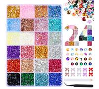 24 Colors Nail Art Rhinestones Bedazzling Kit, 3mm + 4mm Flatback Nail Gems