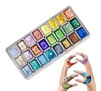 24 Colors Watercolor Set - 5.5×2.4×0.2 inch Pearl Paint Pandes Sparkle Effect Kit Art Supplies for Professionals Beginners Students Portable Design Vibrant Colors