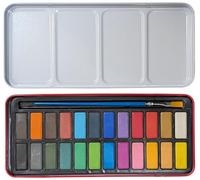 24 Colour Watercolour Paint Set with Brush in Metal Tin - Artist Watercolour Block Paints Travel Palette for Beginners & Hobbyists - Portable Painting Kit with Mixing Tray Lid - Easy to Mix Paints Set