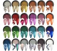 24 Colours Chrome Nail Powder Set Mirror Effect Metallic Gold Silver Pink Chrome Powder Pearl White Iridescent Multichrome Nail Powder Pigment Rubbing