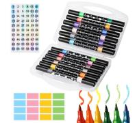 24 Colours Glitter Felt Tip Pens Drawing Set - 12 Double Tip Glitter Pens, Glitter Pens Children, Number Stickers 1-60, White Sticker for Painting DIY, Crafts, Birthday Cards, Scrapbooking