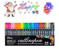 24 Colours Metall-ic Outline Pens, Outline Marker Pens, Glitter Pen with Meta-llic Effect, Double Line Glitter Felt Tip Markers, for Crafts,DIY Projects,Christmas Cards
