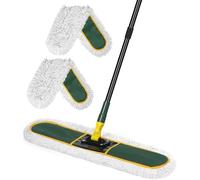 24" Commercial Dust Mop for Floor Cleaning, Heavy Duty Large Mop with Replacement Mops Pads, Industrial Duster Floor Wet Dry Broom for Cleaning Office Garage Hardwood Warehouse (Green, 24" mop)