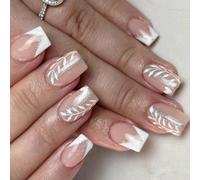24 Count Fake Nails French Manicure Style Glitter Accent Square Press Fake Nail Mat & Shiny Combo ABS Fake Nails