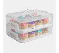 VonShef Cupcake Carrier with Handle, Two Tier Stackable Cup Cake Box, 24 Muffin Cake Carrier with Airtight Snap Lid, Clear Plastic Baked Goods Container
