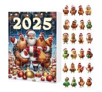 24-Day Christmas Countdown Calendar - 2D Acrylic Hanging Chicken Decor, 24PCS Funny Chicken Christmas Tree Decorations, Rooster Ch-ristmas Tree Pendants, For Home Party Wall Door Car