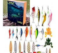 24 Day Fishing Advent Calendar Lures Set Christmas Countdown Gift for Men | 24 Day Christmas Countdown Box with Assorted Hard Baits, Soft Lures & Accessories for Anglers